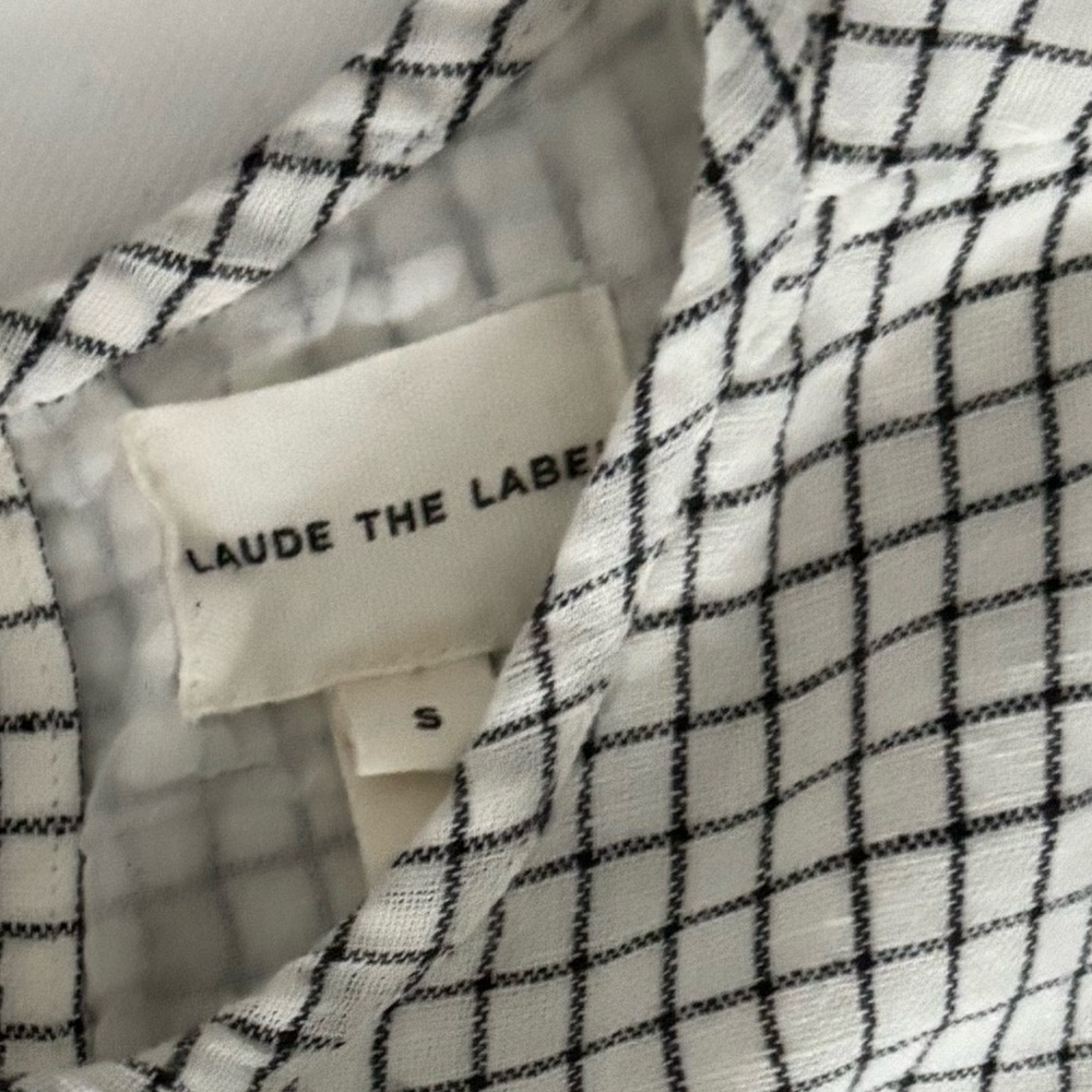 Laude the label Ayla top natural checker linen blend eco friendly top S - Picture 2 of 10